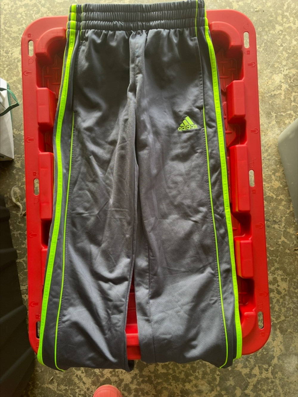 adidas Gray Track Pants with Neon Green Accent CH 8